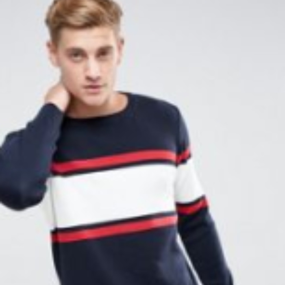 Pull&Bear Sweater With Color Block Stripe In Navy